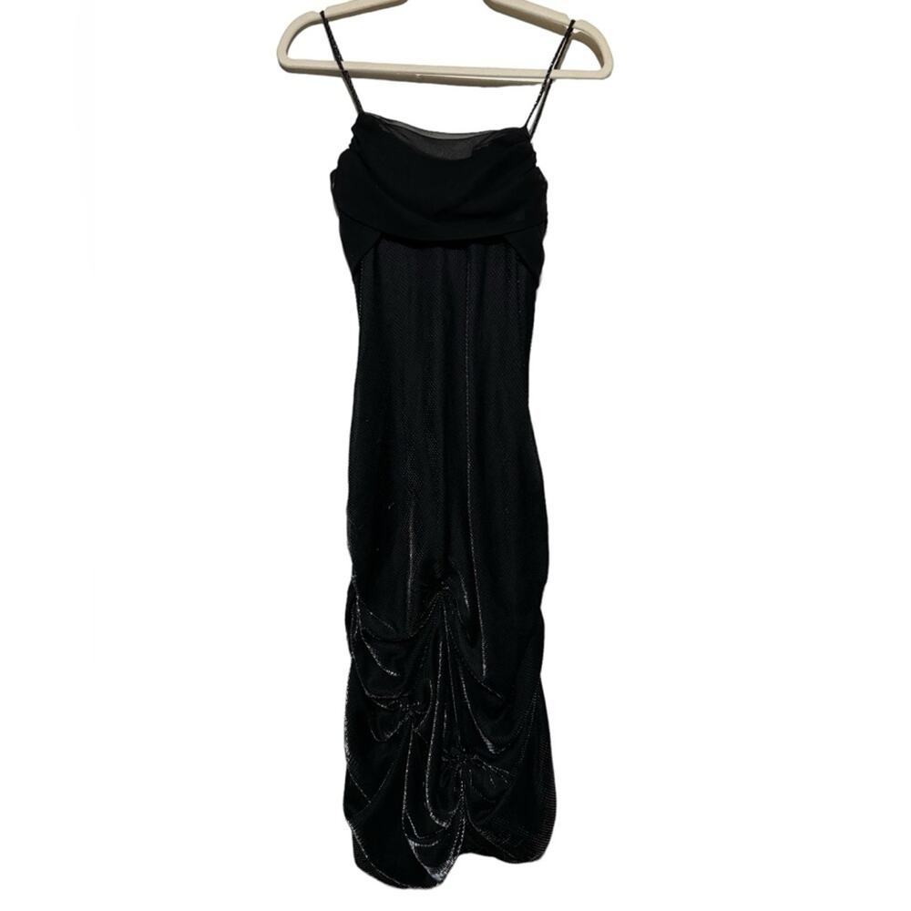 Betsy & Adam BY Jasmine Black Silver Metallic Ruched Formal Dress Gown Size 6